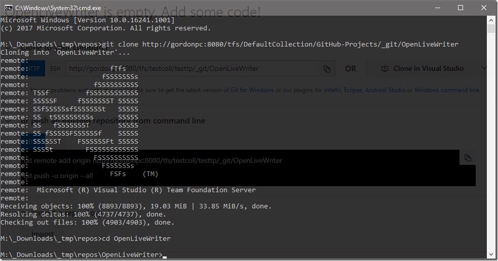 Git clone command output