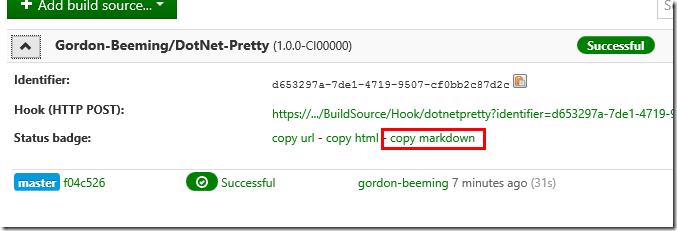 MyGet Build Services - Copy Markdown for Build Status Badge