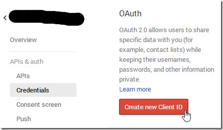 Google APIs Console - Create new Client ID
