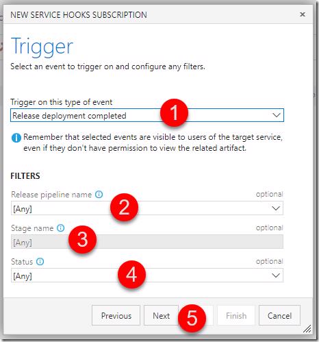 Azure DevOps Web Hook trigger settings for release deployment completed