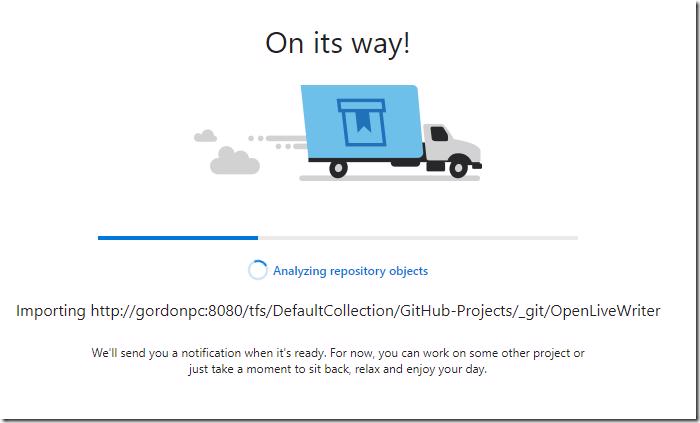 VSTS Importing Repository progress indicator
