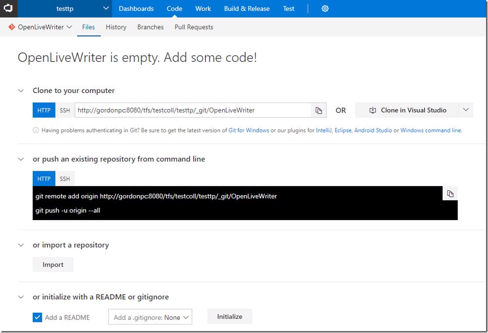 VSTS Empty Repository view