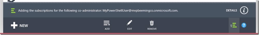 Azure Management Portal - Progress message after adding co-administrator