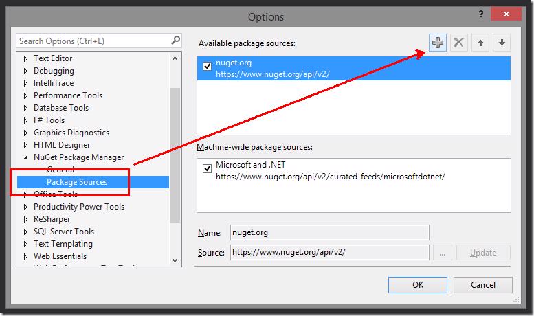 NuGet Package Manager Settings - Package Sources tab