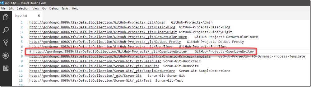Editing input.txt to customize repository import settings