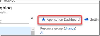 Application Dashboard button in Application Insights