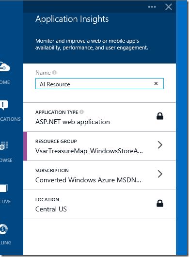 Azure Portal - Naming and configuring the new Application Insights Resource