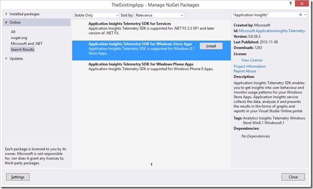 Visual Studio Manage NuGet Packages dialog