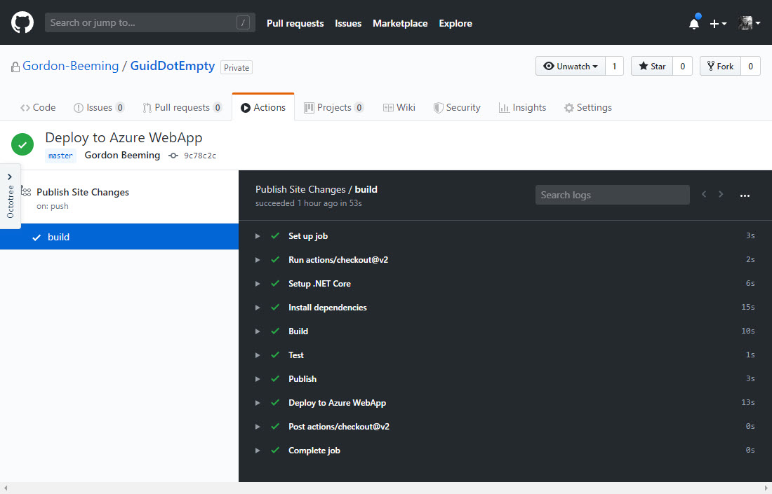 Successful GitHub Actions run