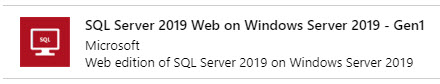 Azure VM creation screen showing SQL Server 2019 Web on Windows Server 2019 image