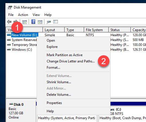 Windows Disk Management - Change Drive Letter and Paths option for the new disk