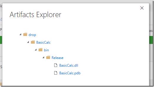 VSTS/TFS build artifacts showing only the class library and PDB files