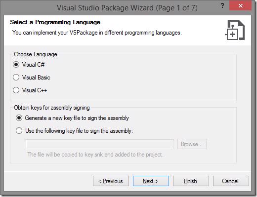 Visual Studio Package Wizard - Page 1