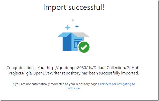 VSTS Repository imported successfully