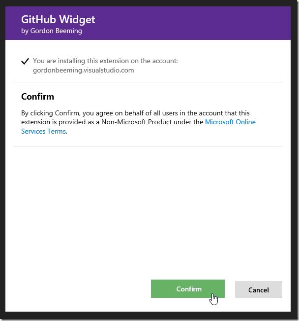 VSTS extension installation confirm prompt