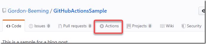 GitHub Actions tab in repository
