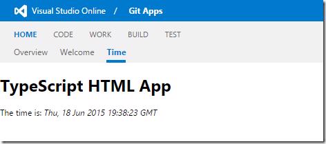 Time Ticker extension displaying the current time in VSTS