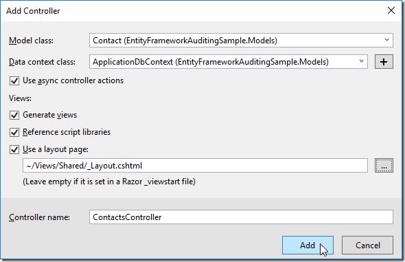 Scaffolding options for ContactsController