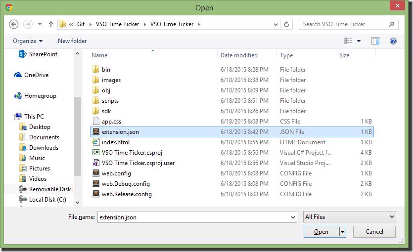 File open dialog browsing for extension.json
