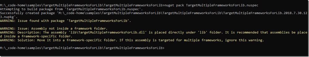 NuGet pack warning for incorrect lib folder structure