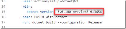 GitHub Actions workflow YAML file with updated .NET SDK version