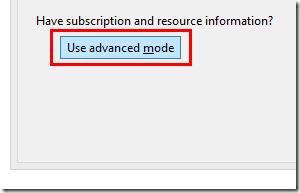 Visual Studio - Add Application Insights to Project window with Use advanced mode button