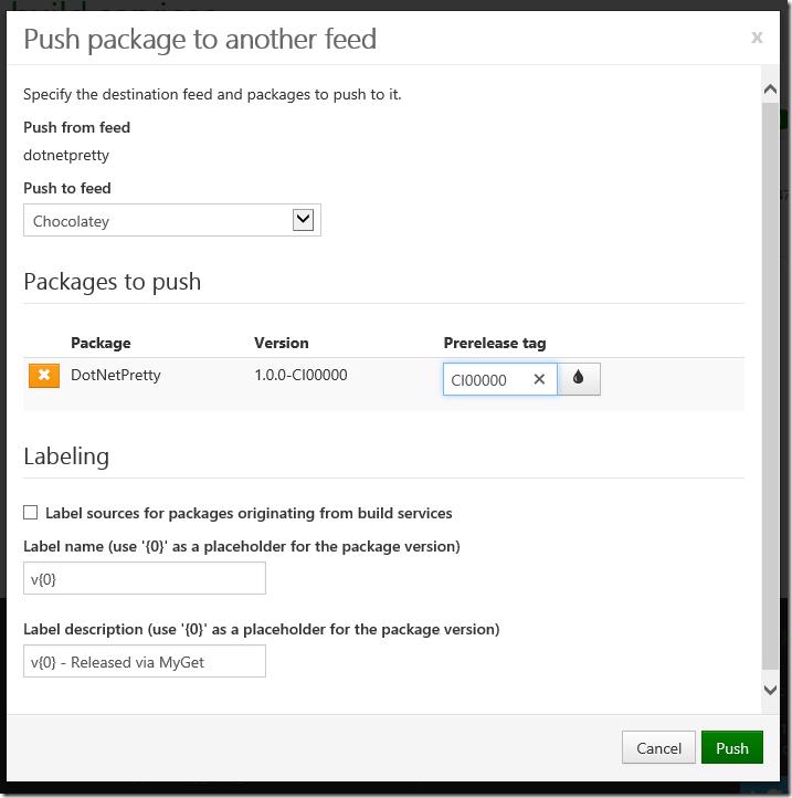 MyGet Push Package dialog