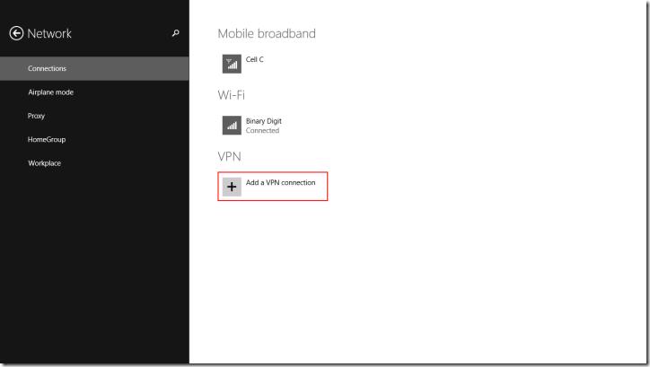 Windows 8.1 Network Settings - Add a VPN connection