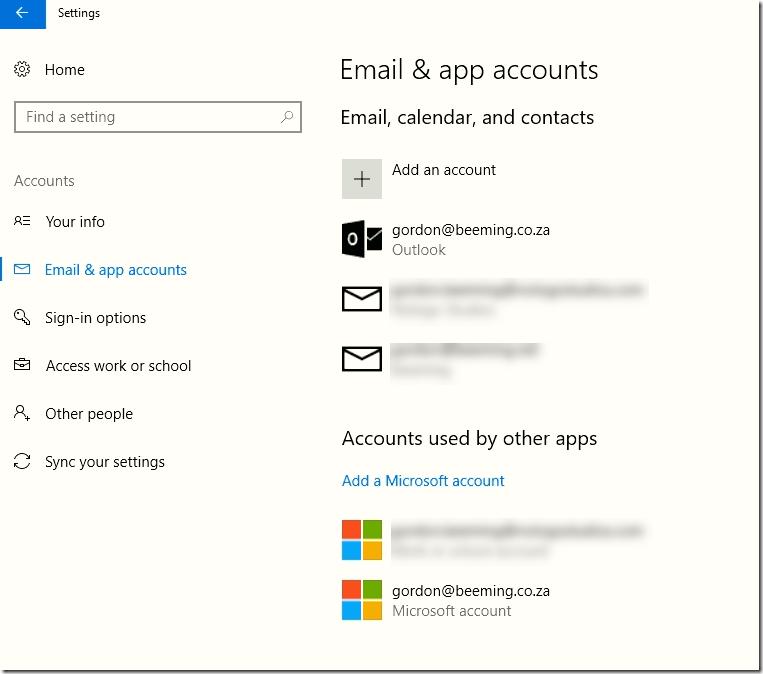 Windows account settings showing Microsoft Account
