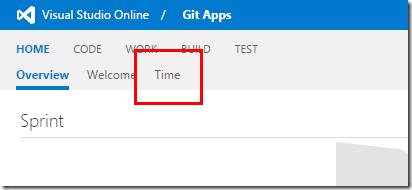 VSTS project home page with Time hub