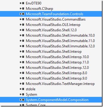 Adding references to Microsoft.TeamFoundation.Controls and System.ComponentModel.Composition