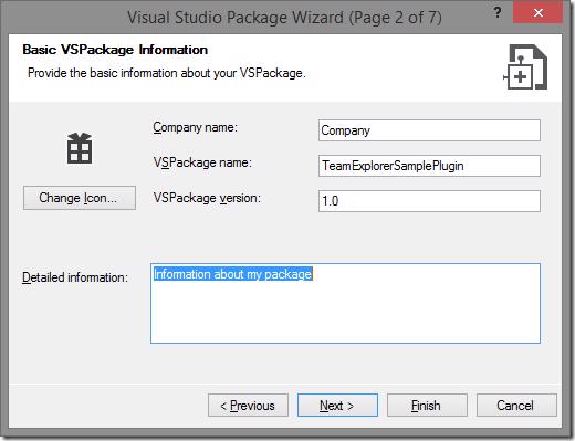 Visual Studio Package Wizard - Page 2