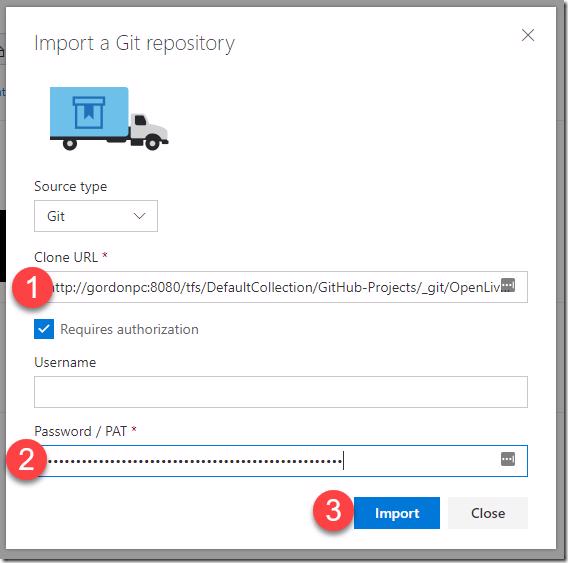 VSTS Import Repository dialog
