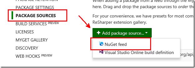MyGet Package Sources - Add NuGet feed