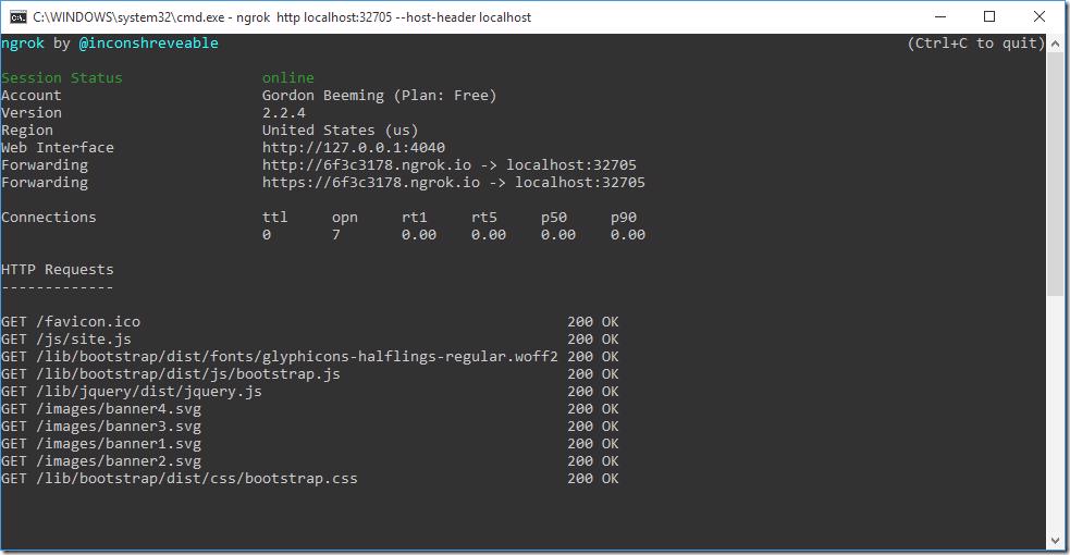 ngrok console showing incoming requests from a mobile device