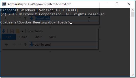 Command prompt launched as administrator