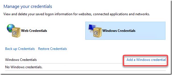 Add a Windows credential button