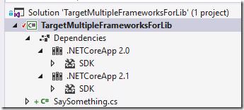 Visual Studio Solution Explorer showing multiple target frameworks