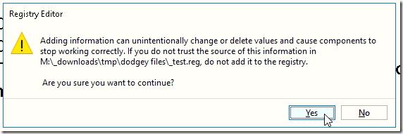 Registry Editor confirmation dialog