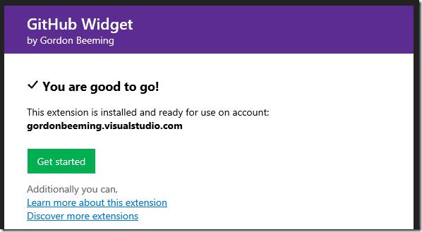 VSTS extension installation success message
