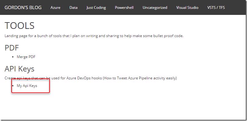 Online Tools page with My API Keys highlighted