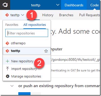 VSTS New Repository button