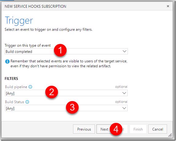Azure DevOps Web Hook trigger settings for build completed