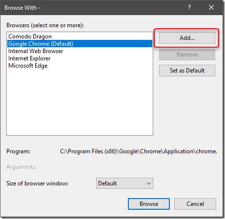 Visual Studio Browse With dialog Add button