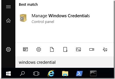 Manage Windows Credentials option in Start Menu