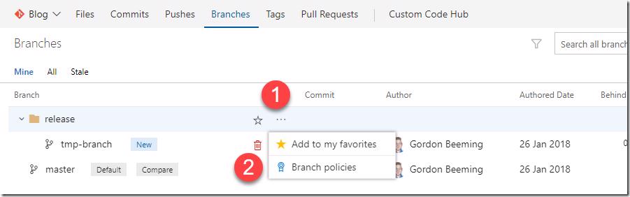 Accessing branch policies for a folder in VSTS