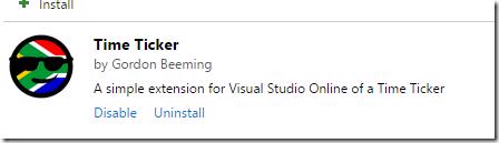 VSTS Extensions tab after re-installing Time Ticker extension