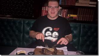 eating a large T-Bone steak