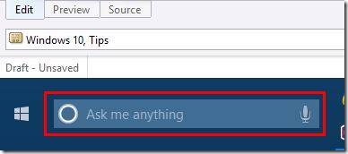 Taskbar with Search box shown