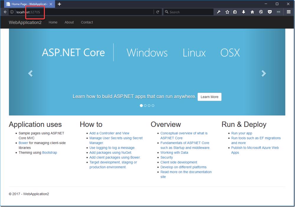 .NET Core application running locally on port 32705